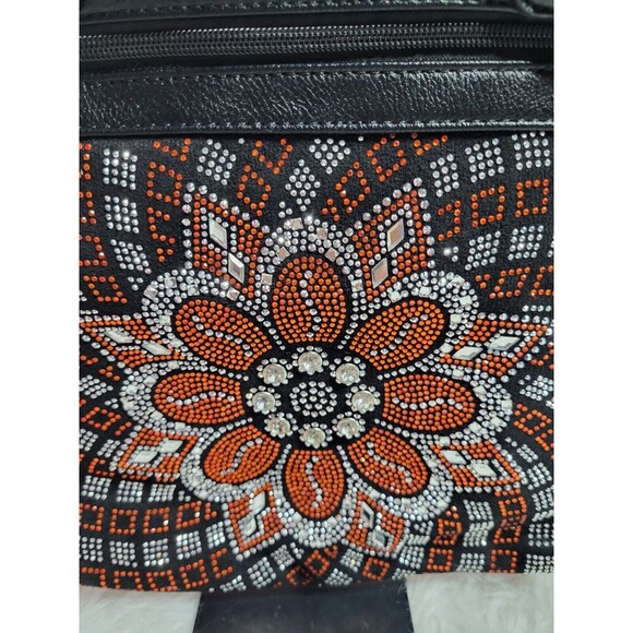 Orange Rhinestone Flower Boho Crossbody Purse - Picture 2 of 5